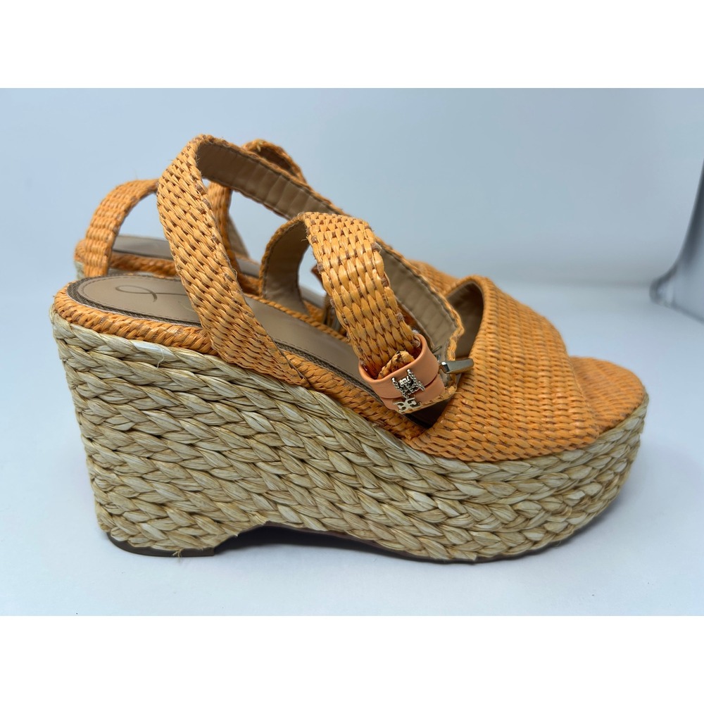 Sam Edelman Womens Orange Raffia Espadrille Wedge Sandals Platform Shoes Size 9 - Picture 2 of 8